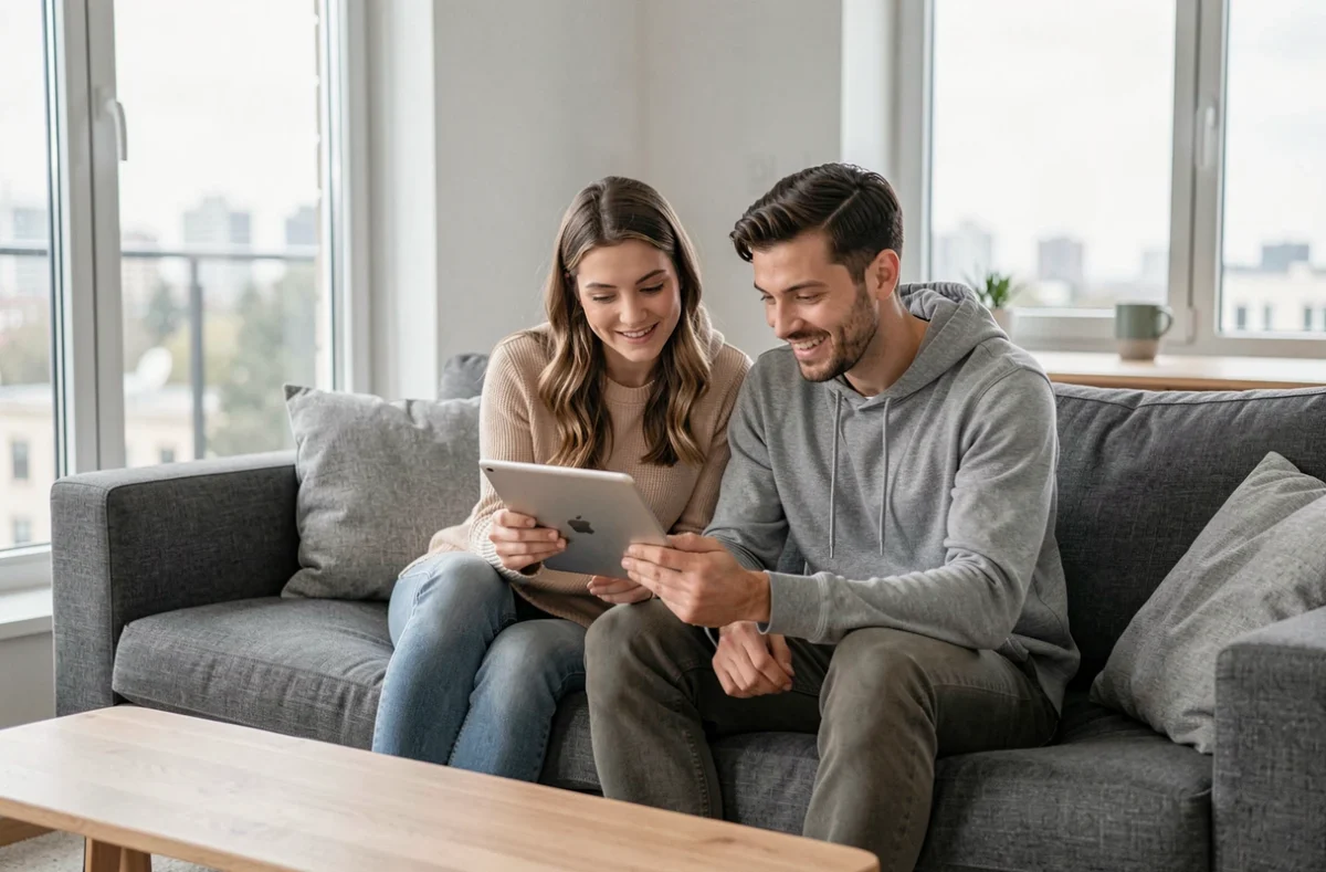Deux amis découvrant ensemble des alternatives gratuites et sécurisées au tchat Coco sur une tablette numérique