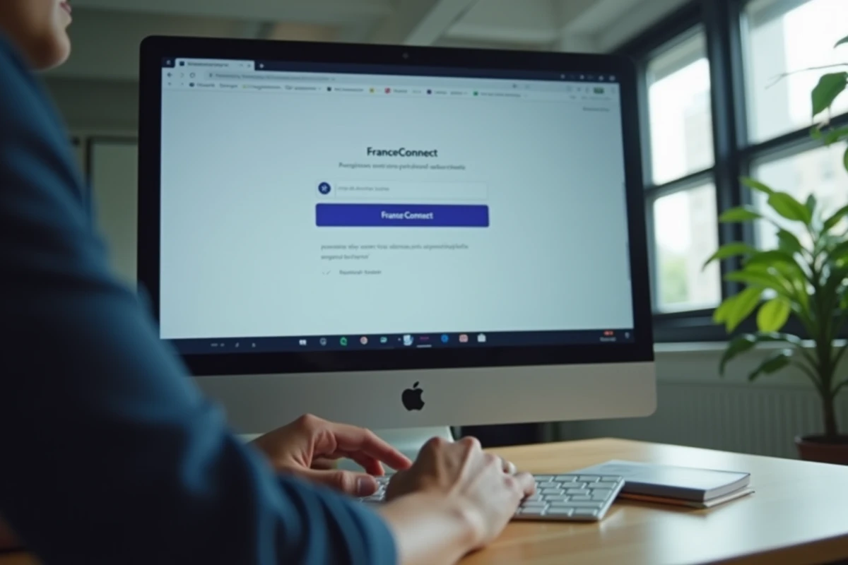 Écran d'ordinateur affichant le portail FranceConnect pour l'accès à Justice Parloir dans un bureau administratif