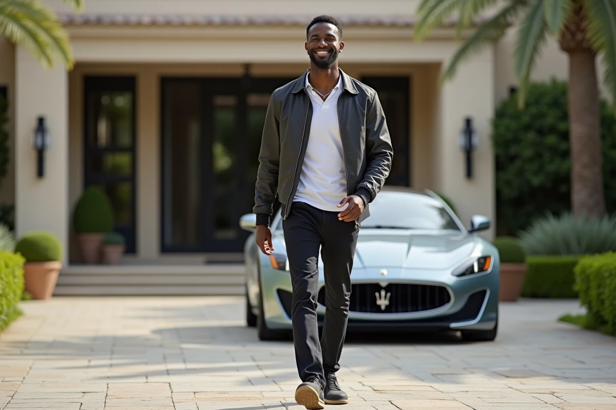 Homme noir en veste décontractée près d